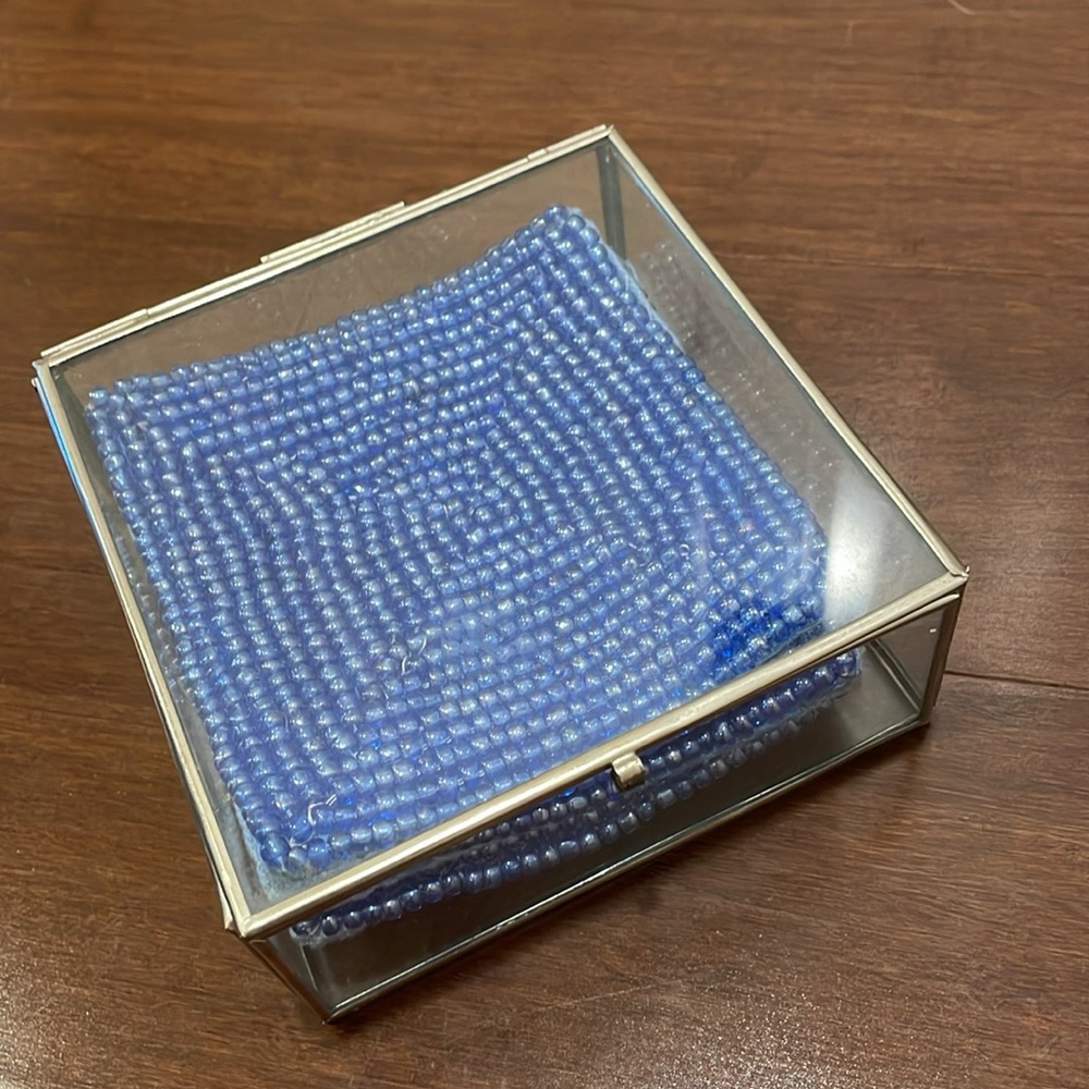 Set of 5 blue beaded coaster with glass case